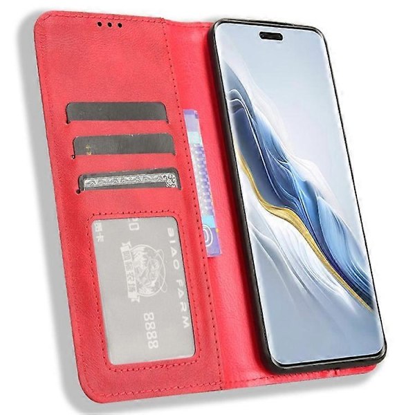 Yhteensopiva Honor Magic6 Pro 5G -kotelo magneettinen mosaiikkireunainen puhelinlompakkokotelo Red