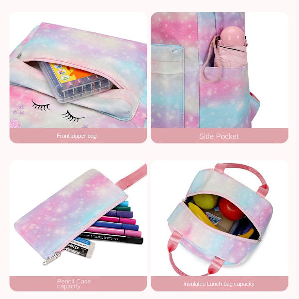 Unicorn Skolesekk for Barn Lett Vanntett Ryggsekksett for Studenter style 3
