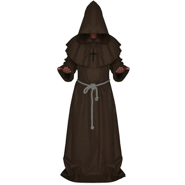 Vuxen munk Hooded Robe Kappa Cape Friar Medeltida präst Cosplay kostym Coffee M