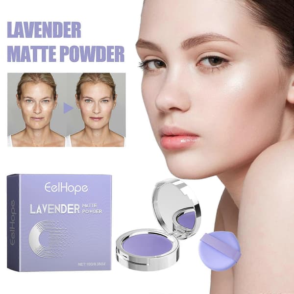 Candy Chillab Lavender Mattpuder, Lavendel Matt Oljekontroll, Med Puff, Långvarig Makeup 2pcs
