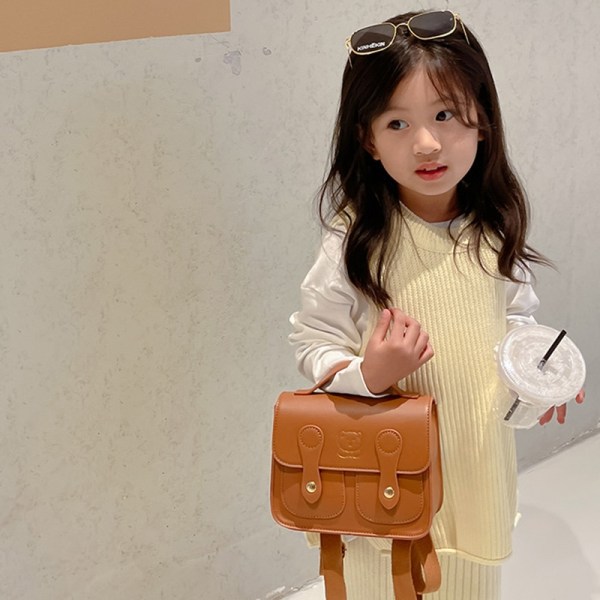 Fashion Børnerygsæk Piger Drenge Skoletaske Læder Bjørn Retro Baby Rygsæk Børnetaske White