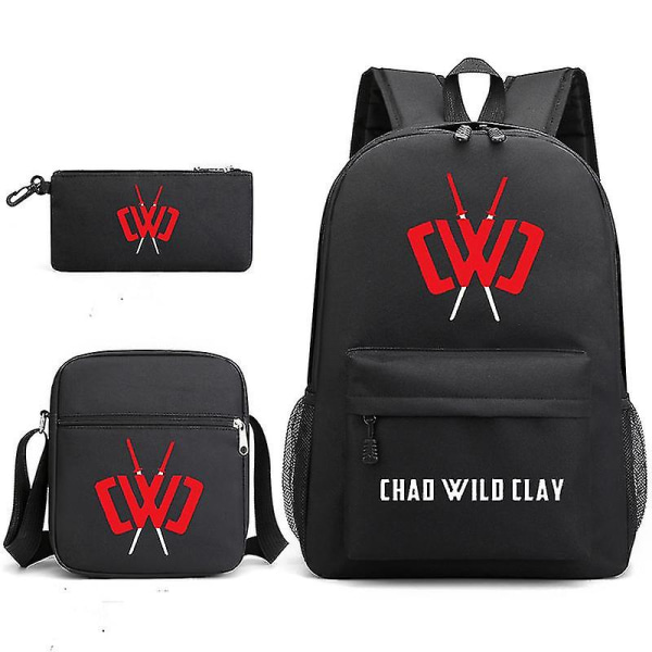 Chad Wild Clay Spel Student Skolväska Kreativt Mönster Casual Ryggsäck Liten Axelväska Pennfodral BLACK