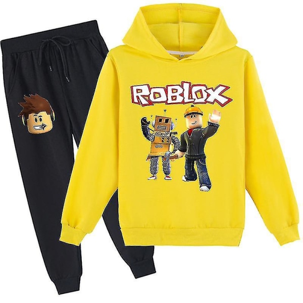 Roblox Hoodie Set Thermal kläder för barn med printed huvtröja yellow 130cm