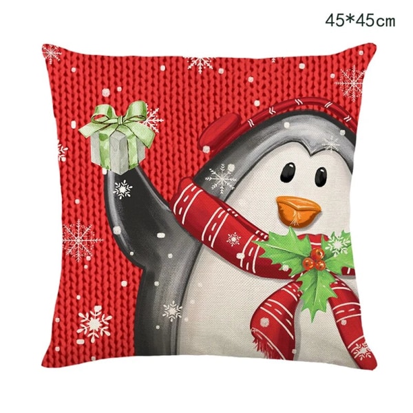 Joulusarjakuva Joulupukki Lumiukko Hirvi Tyynyliina Xmas Tree Penguin Tyynynpäällinen Hyvää joulua Sisustus sohvalle Cover B