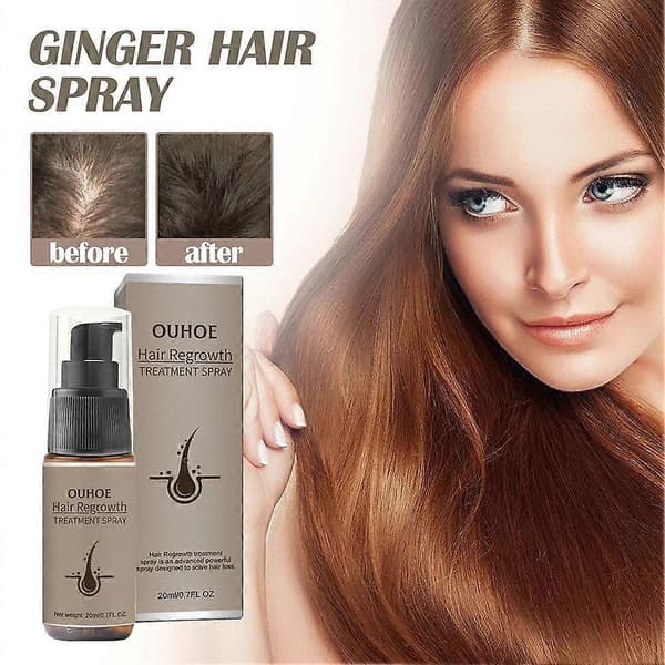 Ingefær Hårvækst Spray til Tyndt Hår - 20 ml Serum med Ginseng & Mentol