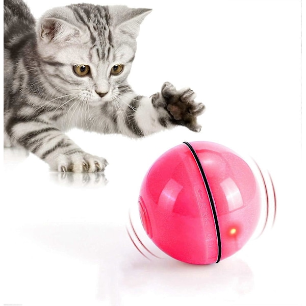 Katte Leke, Leke Ball med LED-lys, 360 Graders Automatisk Rotasjon og USB-Lading Interaktiv Katteleke, for Kjæledyr Hund Kattunger (Rød)