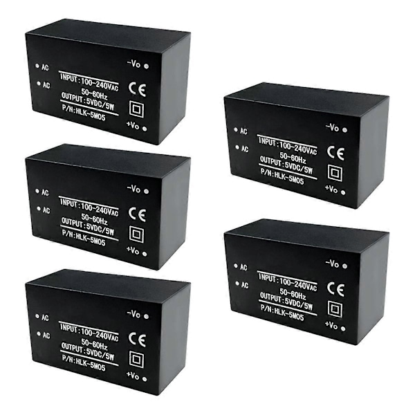 5 st AC-DC Strömförsörjningsmodul AC DC Omvandlare 220V till 5V Intelligent Kopplingsmodul HLK-5M05