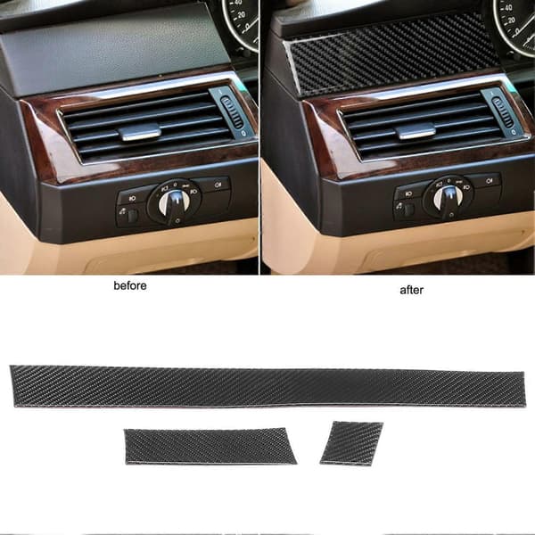 3 st Kolfiber Instrumentbräda Panel Trim Skydd Dekoration Passar 5-serie E60 E61 2004?2010