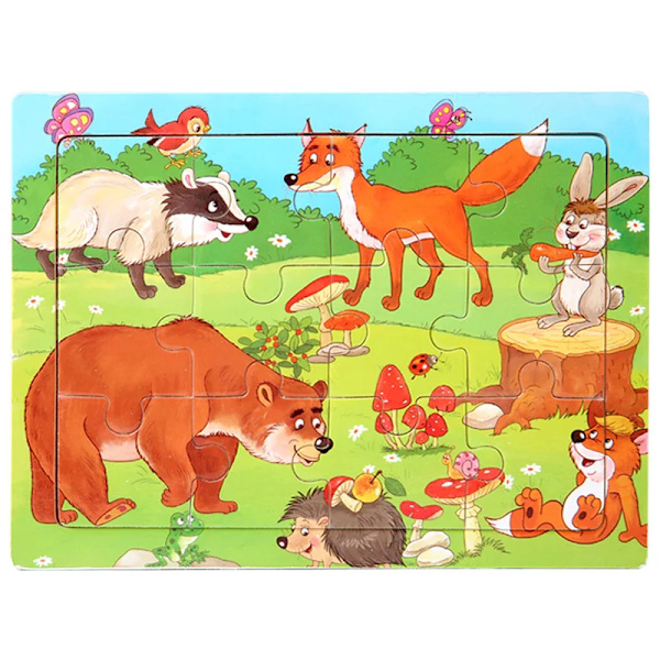15*11cm 3D Palapeli Sarjakuvaeläimet Puupalapeli Lasten Kognitiivinen Palapeli Vauvan Puiset Lelut Opetuslelut Lapsille 15-forest Animal03