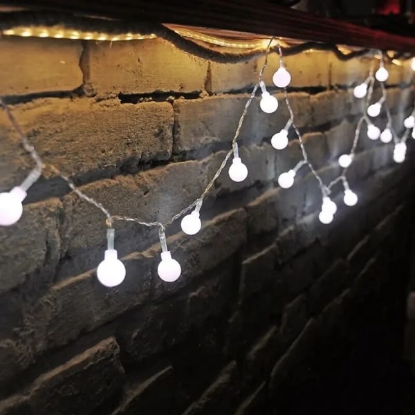 10M Ball LED String Lights Utomhus Ball Chain Lights Garland Lights Bulb Fairy Lights Party Hem Bröllop Trädgård Juldekoration 3M 20LEDs White