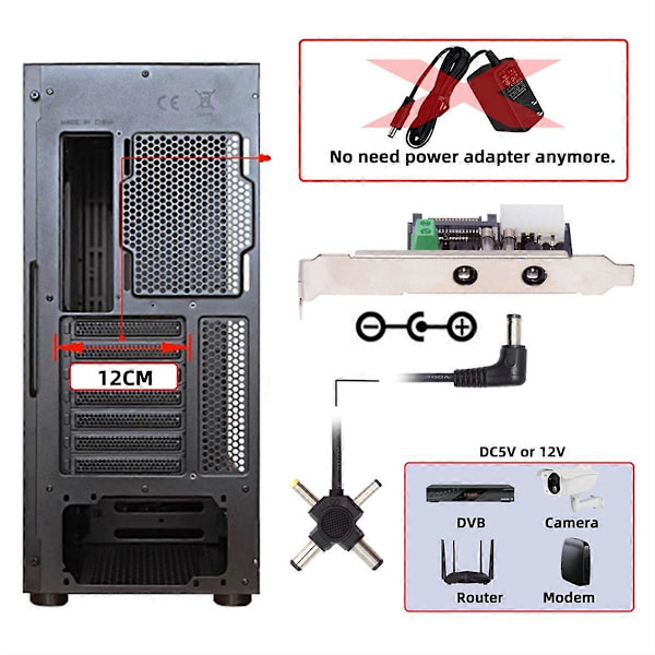 1-4 DC 12V 5V Virtakortti Ulostulo Virtajärjestelmä PCI-E Kiinnikkeellä