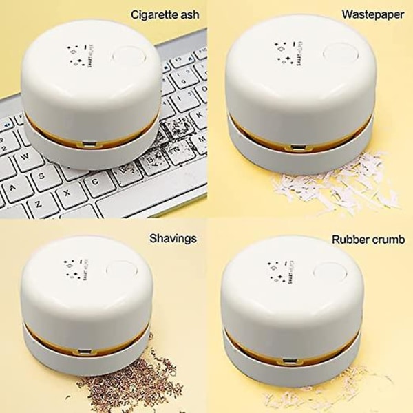 Kannettava 360° kääntyvä johdoton mini pöytäimuri USB-latauksella (Valkoinen)