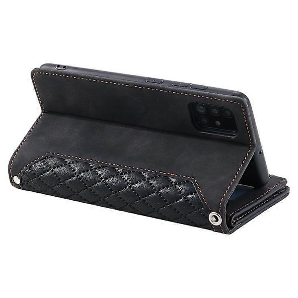 005 Style Kompatibel til Samsung Galaxy A51 4G SM-A515, Rhombus Tekstur Wallet Style PU Læder Telefon Cover Lynlåslomme Stand Fea Black
