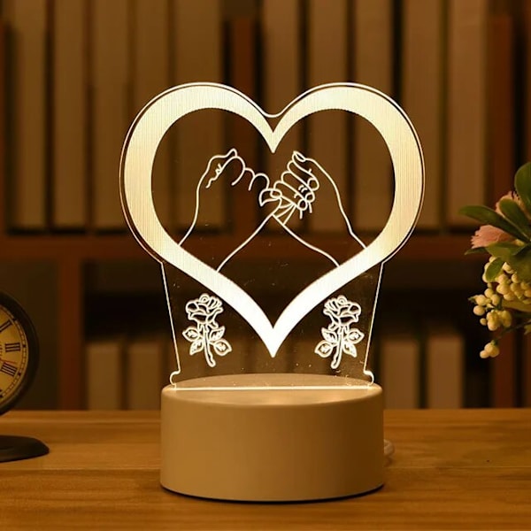 Romantisk Kjærlighet 3D Akryl LED Lampe for Hjem Barnas Nattlys Bordlampe Julebord Dekor Valentinsdag Nattbordslampe la gou