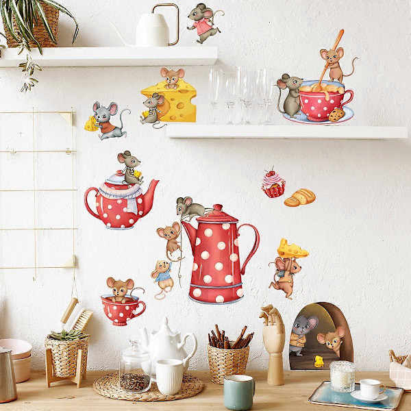 Väggdekaler Kök Kaffe Väggdekaler Mus Kaffekopp Väggdekoration Kylskåp Kök Matsal Bar