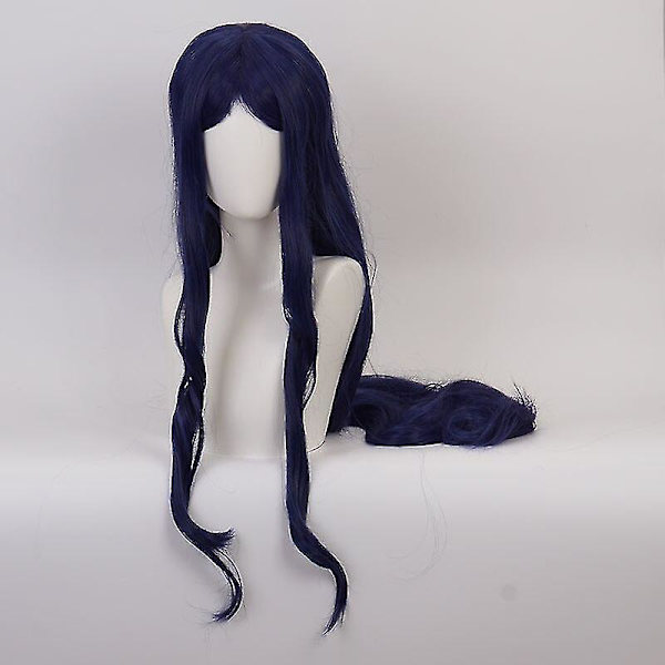 Danganronpa Anime Cosplay Peruk Mörkblå Mikro-lockig Långt Hår