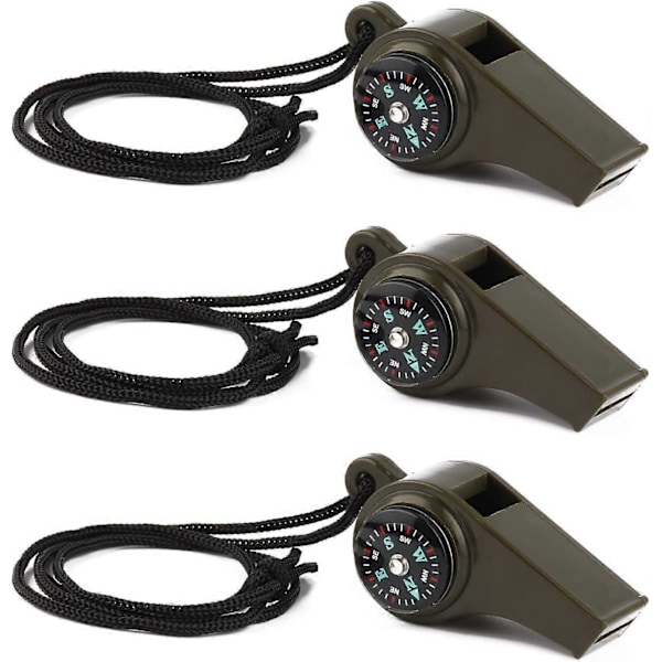 5-pack 3-i-1 Nödsignalvisselpipa med Kompass och Termometer, Högljudd Säkerhetsvisselpipa med Snodd för Vandring, Camping, Båtliv, Jakt, Fiske