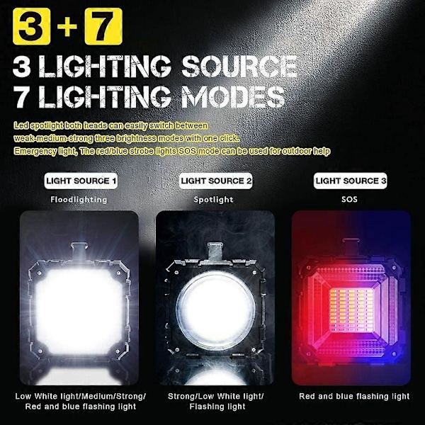 Genopladelig LED Lommelygte Super Lang Standby Høj Effekt Campinglys Super Lys Tilstand Lys med USB Power Bank Output, 60W