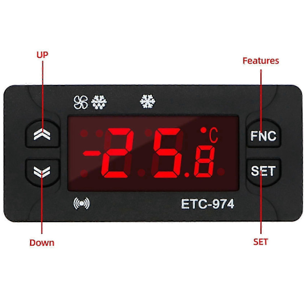 ETC-974 Digital Temperaturkontroller Mikrodatorkyltermostater Kyltermostat Larm 220V NTC-sensor