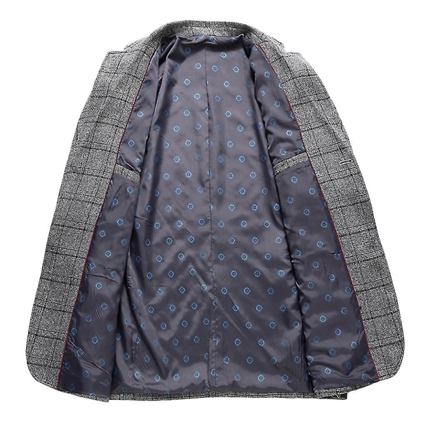 Herr Slim Fit Casual Två Knappar Kostymkavaj Rutig Blazer Business Jacka Grå XS