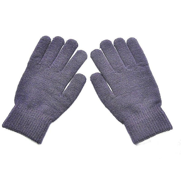 1 par Enkla Stickade Parhandskar Vinter Enfärgad Hel Finger Vantar Hand S-xl Purple S