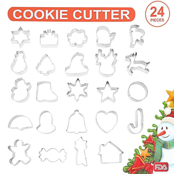 24 st julkakformar set - kakformar i rostfritt stål julformer, stor liten mini pepparkaksgubbe, snöflinga, julgran