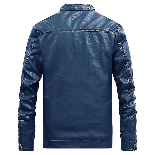 Herre Stand Collar Tyk Casual Læderjakke Dark Blue L