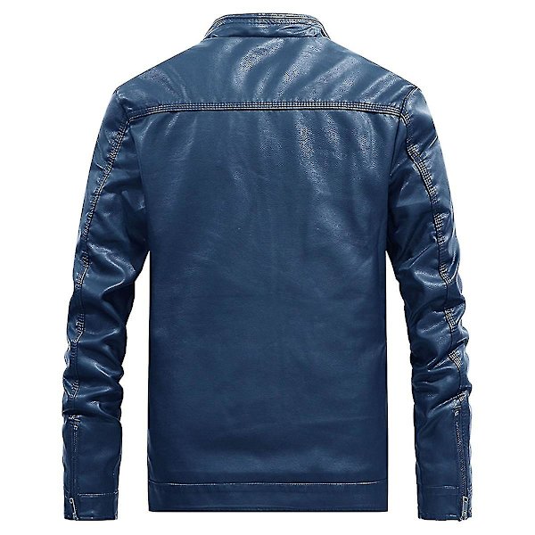Miesten pystykauluksinen paksuuntettu vapaa-ajan nahkatakki Dark Blue XXL