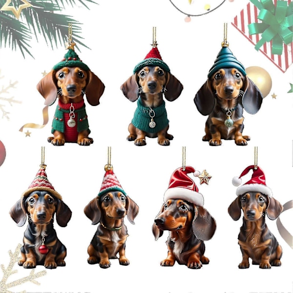 Hundejuletrepynt - 7 stk. Dachshund-hundejuletrepynt Juletreanheng Hengende anheng