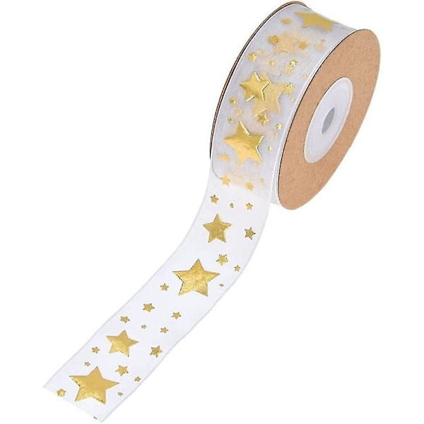2 rullaa joulun organzanauhakoristetta, juhlava tähtikuvioinen läpikuultava glitter-nauha lahjapaketointiin joulukuusen koristeluun DIY-askartelutarvikkeet 1