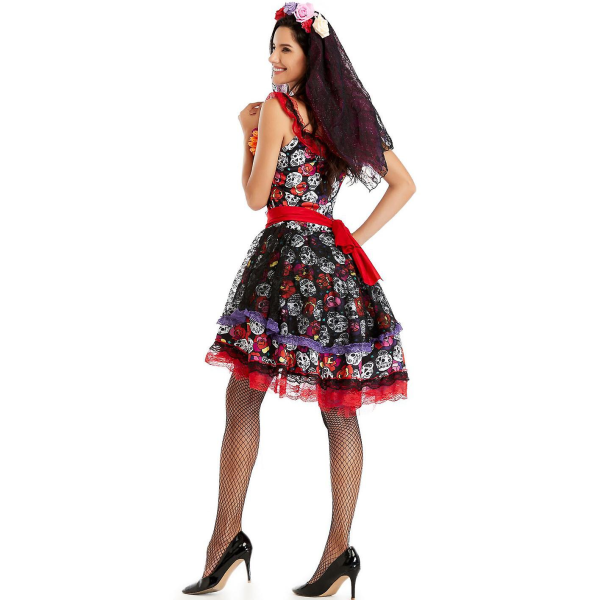 S-xxl Maskerade Kranie Åndelig Kærlighed Halloween Kostume Cosplay Crossbody Kjole L