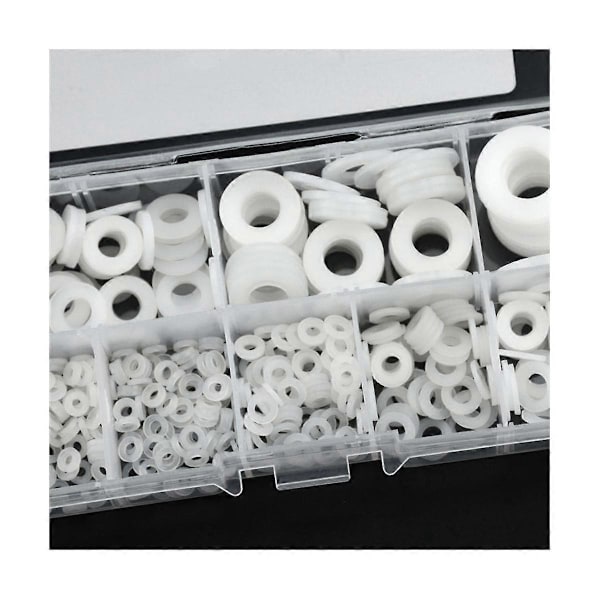 500 st Vita Nylon Plattbrickor Packningsset M2 M2.5 M3 M4 M5 M6 M8 M10 Plast Tätnings O-ringar Sortiment