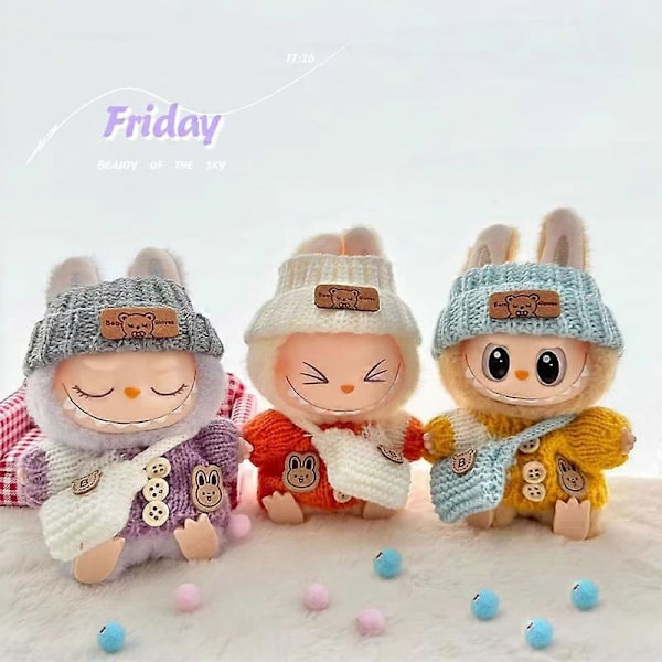17 cm Mini Dukketøjsdragt Tilbehør Til Labubu Sweater Hat Skuldertaske Tøj Labubu Dukketøj Modetøj A2