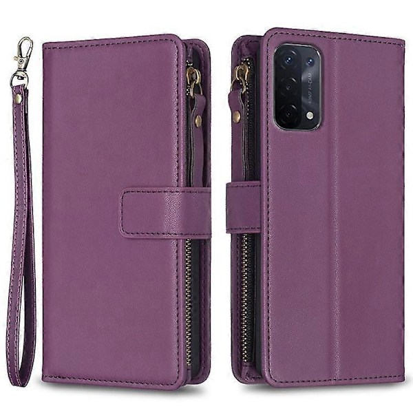 BF Style-19 Kompatibelt För Oppo A74 / A93 / A54 5G Ficka med Dragkedja PU Läder Telefonfodral Plånbok Ställ Skydd DarkPurple