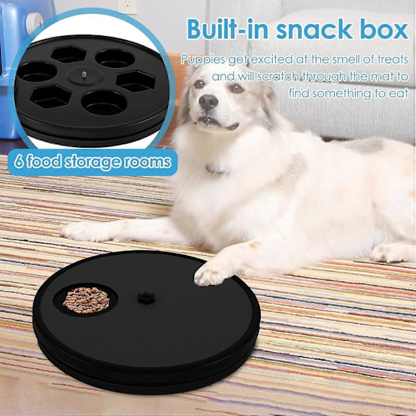 Klösbräda för Hundar Halkfri Klösbräda med 6 Snacksfack Roterande Rundsam Hundmatskål Klösbräda för Hundar Husdjur (svart)