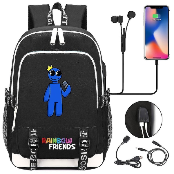 Duomi Rainbow Friend USB lataus Oxford kangaskassi koululaukku vedenpitävä opiskelija koululaukku iskunkestävä black