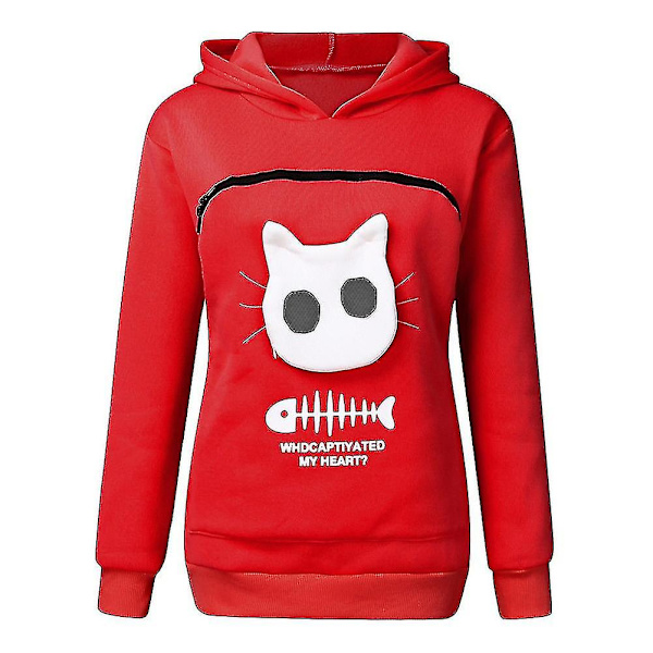 Sweatshirt Katteelsker Hættetrøje Kænguru Hund Kæledyr Pote Pullover Krammetaske Sweatshirt Lomme Red M