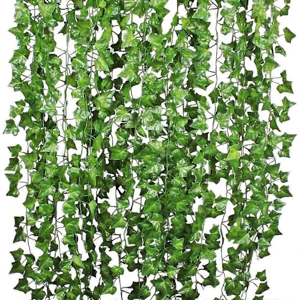 25,6 meter 12 tråder kunstig eføybladplante vinranke hengende girlander falske blader blomster hjem kjøkken hage kontor bryllup veggdekor, grønn
