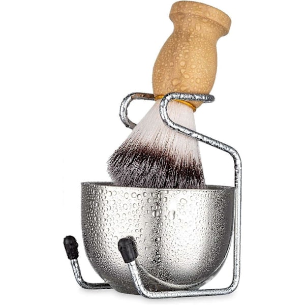Barbersæt med nylonbarberkost, træhåndtag og barberkostholder i rustfrit stål