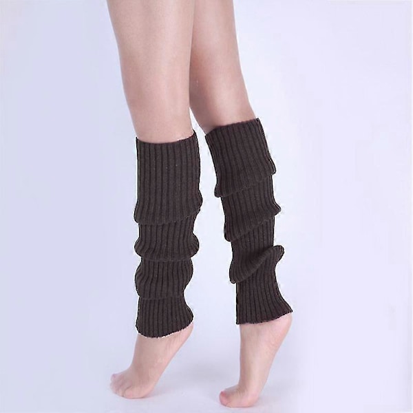 1 par Stilfulla Dam Stickade Benvärmare Vinter Stickad Virkad Mode Dam Legging Fotvärmare Kaffe