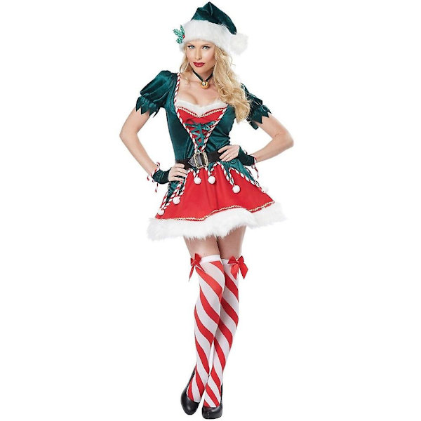 Grön tomtenissekostym för vuxna damer, julparty cosplay, julgranskostym M