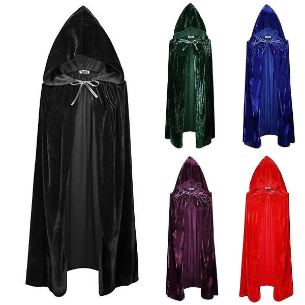Aikuisten Halloween-samettiviitta Cape hupullinen keskiaikainen puku Wicca Wicca vampyyri Halloween-asu mekko takit 5 väriä Red