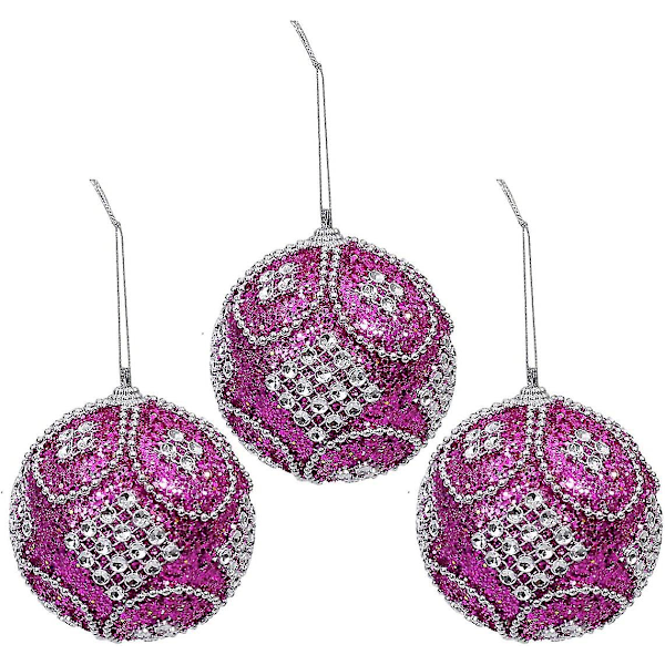 8cm Glitrende Krystall Knusesikre Juletrepynt Kuler 3 stk (rose rød)bd