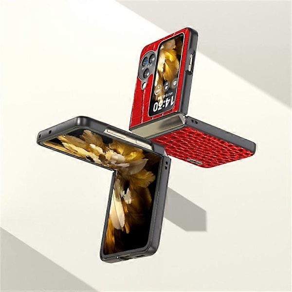ABEEL Kompatibel med Oppo Find N3 Flip 5G Krokodiltextur Telefonskal Äkta Koläderbelagd PC Vikbart Fodral Red