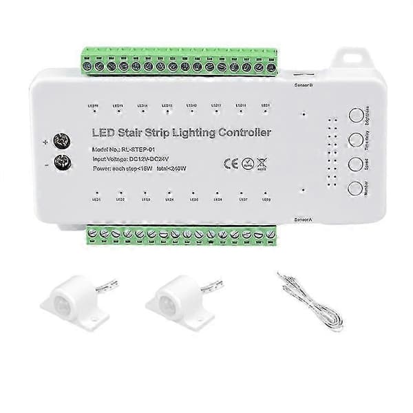 Trappe LED Bevegelsessensor Kontroller DC12V 24V 16 Kanaler Innendørs PIR Nattlys Dimmer for Trapper Fleksibel Strip(A)