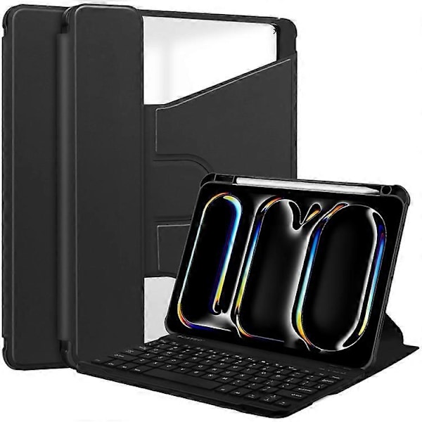 Kompatibelt Skal för iPad Pro 11 (2024) Läder+Akryl Ställ Tablet Cover med Bluetooth Tangentbord Black