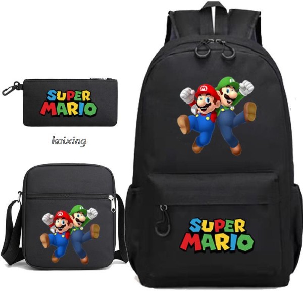 Super Mario 3 stk./sæt Børnerygsæk Drenge Skoletaske Tilbage til Skole Gave Gold 16 Inches