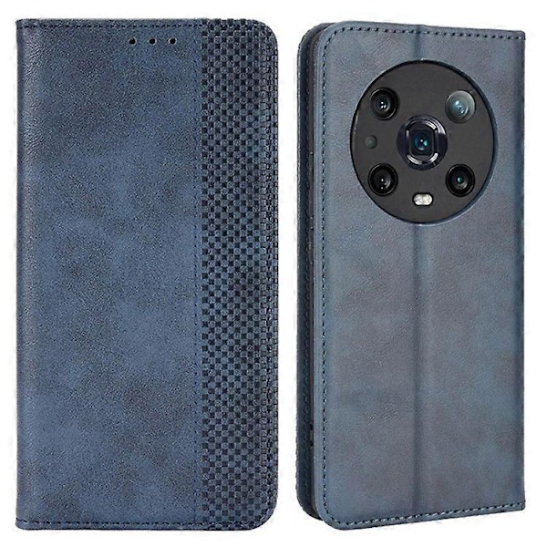 Yhteensopiva Honor Magic4 Pro Vintage PU Nahkainen Magneettinen Automaattisesti Sulkeutuva Läppäkotelo Lompakko Jalusta Iskunkestävä Täysi Suoja Blue