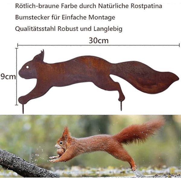 Ruosteinen orava ruuvattavaksi puuhun, puutarhatolppa ruosteinen puutarhakoriste orava ruoste koristeellinen - Yvan