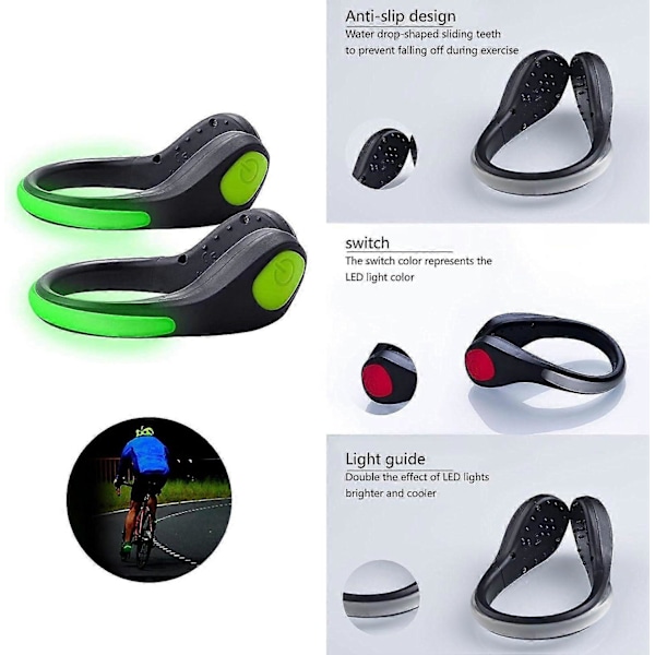 1 stk. LED-lys skoklips, regntett blinkende lys for løping, jogging, sykling, utendørsaktiviteter, hundelufting om natten.